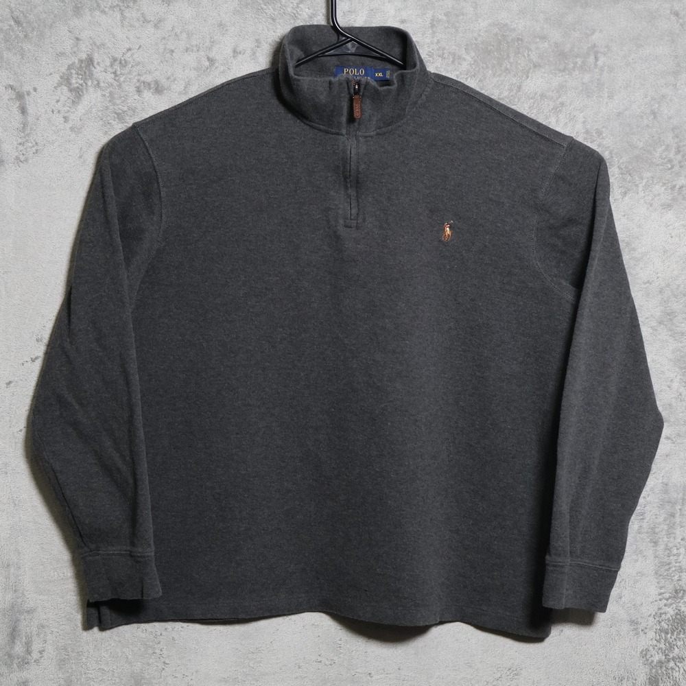 Polo Ralph Lauren Pullover Mens XXL Dark Gray 1/4 Zip Estate Rib Cotton Preppy